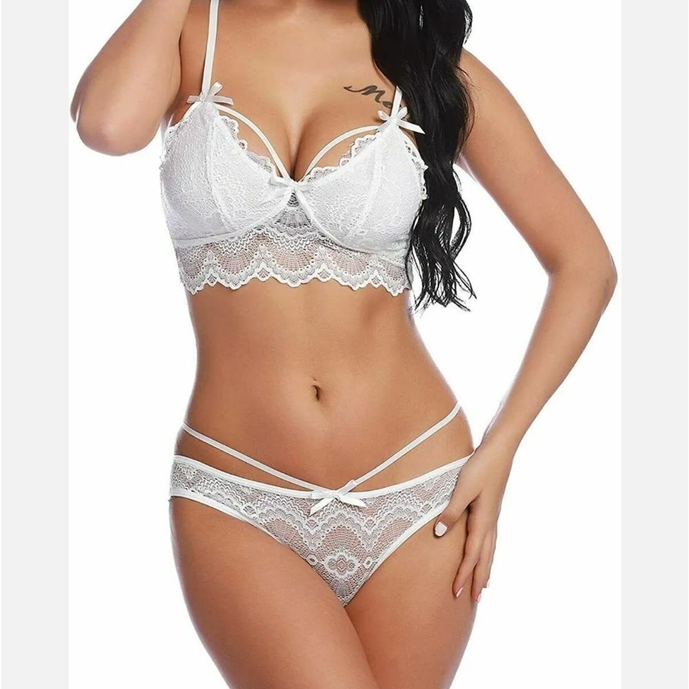 Women Two Piece Sexy Lingerie Bra Lace Bralette and Panty Sleepwear Set US